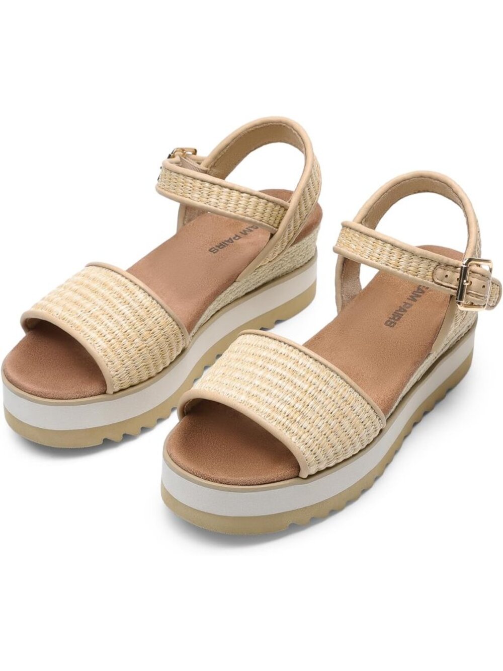 Women's Platform Wedge Sandals Ankle Strap Raffia Open Toe Comfortable Shoes - Picture 6 of 6